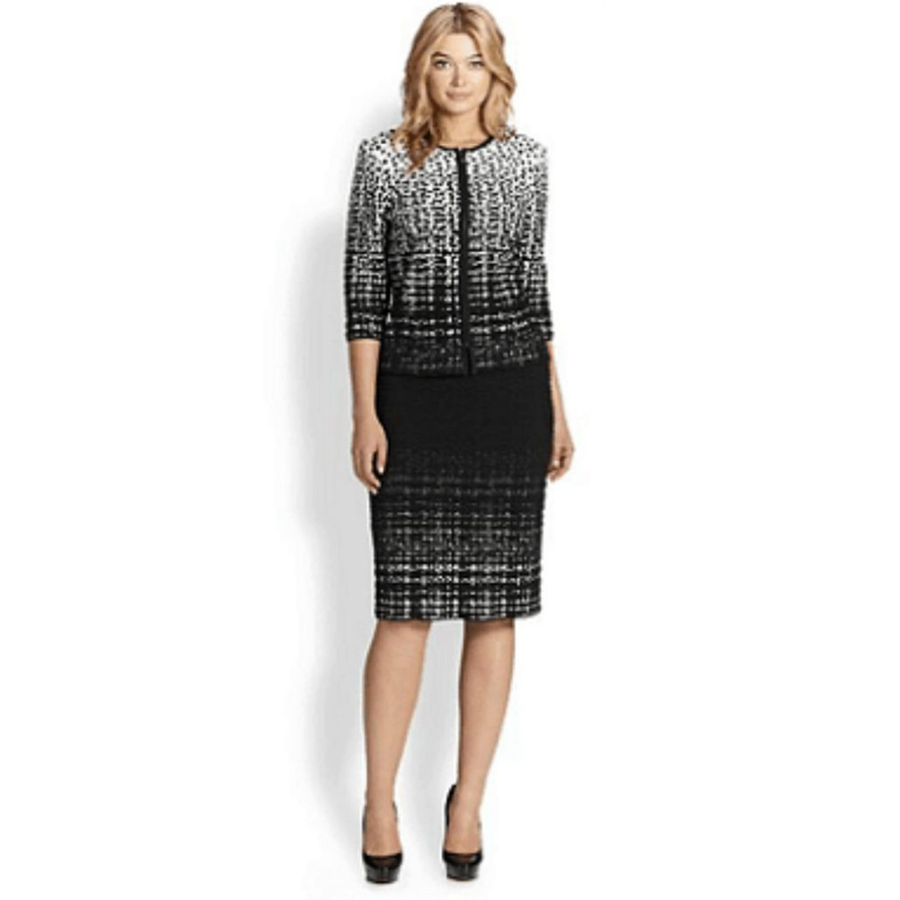Stizzoli Black & White Leopard Print Knit Zip-Front Cardigan Sweater & Skirt Set